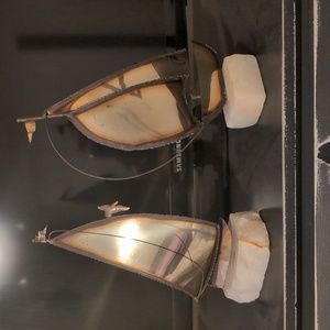 Signed Vintage Brass Sailboat Set